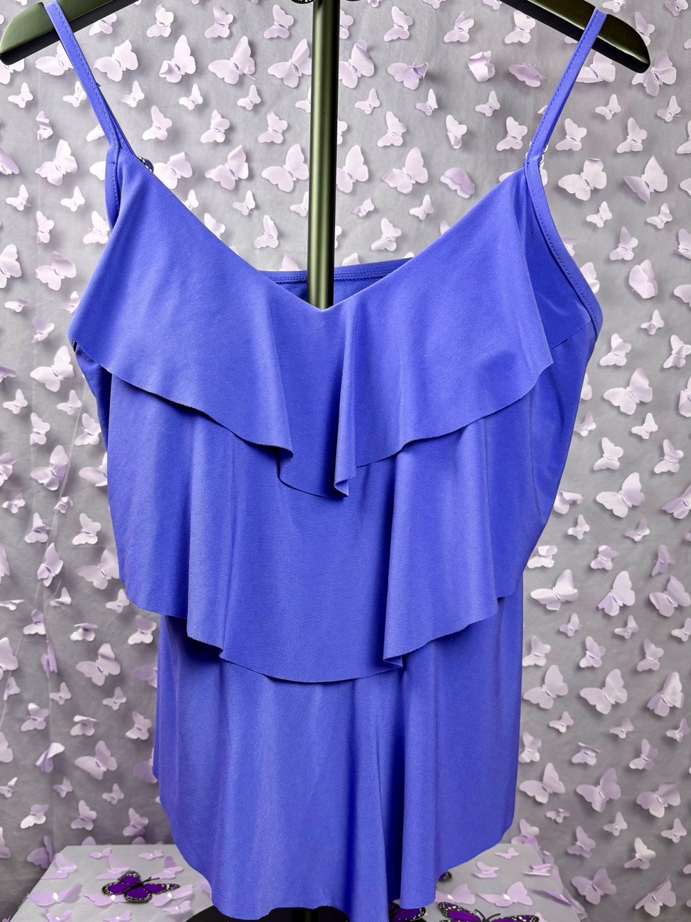 Ruffled Spaghetti Strap Top in Violet